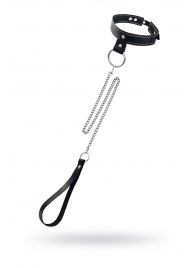 Черный узкий однослойный ошейник с серебристым поводком-цепочкой - Pecado - купить с доставкой в Новошахтинске