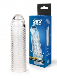 Прозрачная закрытая насадка на пенис с ребрышками - 16 см. - Sex Expert - в Новошахтинске купить с доставкой