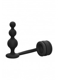 Черное эрекционное кольцо с анальной елочкой Cockring With Beaded Anal Plug - Dream Toys - в Новошахтинске купить с доставкой