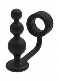 Черное эрекционное кольцо с анальной елочкой Cockring With Beaded Anal Plug - Dream Toys - в Новошахтинске купить с доставкой