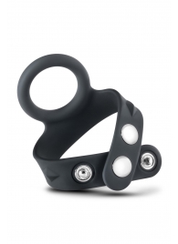 Черное эрекционное кольцо с подхватом мошонки на кнопках VS6 - Blush Novelties - в Новошахтинске купить с доставкой