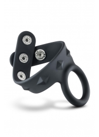 Черное эрекционное кольцо с подхватом мошонки на кнопках VS6 - Blush Novelties - в Новошахтинске купить с доставкой