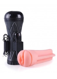 Телесный мастурбатор-вагина в черной колбе с вибрацией - Boys of Toys - в Новошахтинске купить с доставкой