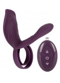 Фиолетовая насадка на член с клиторальным отростком и пультом ДУ RC Couple’s Vibrator 2 - Orion - в Новошахтинске купить с доставкой