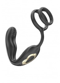 Черная анальная пробка с вращением и эрекционными кольцами - Ibiza - в Новошахтинске купить с доставкой