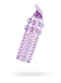 Гелевая фиолетовая насадка с шариками, шипами и усиком - 11 см. - Toyfa Basic - в Новошахтинске купить с доставкой