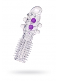 Гелевая прозрачная насадка с шариками и шипами - 14 см. - Toyfa Basic - в Новошахтинске купить с доставкой