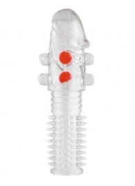 Гелевая прозрачная насадка с шариками и шипами - 14 см. - Toyfa Basic - в Новошахтинске купить с доставкой