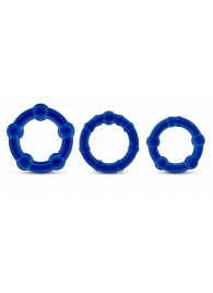 Набор из 3 синих эрекционных колец Stay Hard Beaded Cockrings - Blush Novelties - в Новошахтинске купить с доставкой