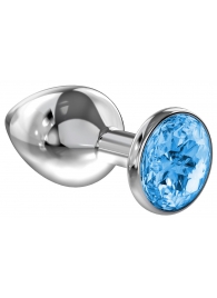 Большая серебристая анальная пробка Diamond Light blue Sparkle Large с голубым кристаллом - 8 см. - Lola Games - купить с доставкой в Новошахтинске