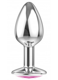 Малая серебристая анальная пробка Diamond Pink Sparkle Small с розовым кристаллом - 7 см. - Lola Games - купить с доставкой в Новошахтинске