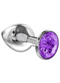 Большая серебристая анальная пробка Diamond Purple Sparkle Large с фиолетовым кристаллом - 8 см. - Lola Games - купить с доставкой в Новошахтинске