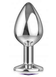 Малая серебристая анальная пробка Diamond Purple Sparkle Small с фиолетовым кристаллом - 7 см. - Lola Games - купить с доставкой в Новошахтинске