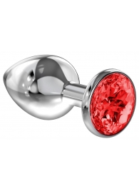 Большая серебристая анальная пробка Diamond Red Sparkle Large с красным кристаллом - 8 см. - Lola Games - купить с доставкой в Новошахтинске