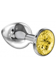 Большая серебристая анальная пробка Diamond Yellow Sparkle Large с жёлтым кристаллом - 8 см. - Lola Games - купить с доставкой в Новошахтинске