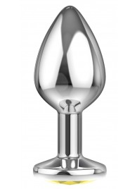 Малая серебристая анальная пробка Diamond Yellow Sparkle Small с жёлтым кристаллом - 7 см. - Lola Games - купить с доставкой в Новошахтинске