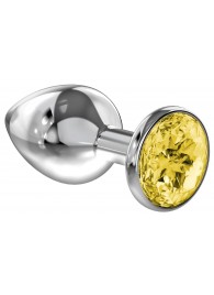 Малая серебристая анальная пробка Diamond Yellow Sparkle Small с жёлтым кристаллом - 7 см. - Lola Games - купить с доставкой в Новошахтинске
