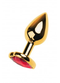 Золотистая анальная пробка с кристаллом-сердцем - 7,5 см. - ToyFa - купить с доставкой в Новошахтинске