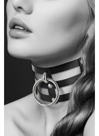Чёрный тройной чокер с большим кольцом - Bijoux Pour Toi - купить с доставкой в Новошахтинске