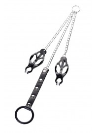 Черно-серебристые зажимы для сосков с кольцом для пениса TOYFA Metal - ToyFa - купить с доставкой в Новошахтинске