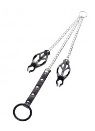 Черно-серебристые зажимы для сосков с кольцом для пениса TOYFA Metal - ToyFa - купить с доставкой в Новошахтинске