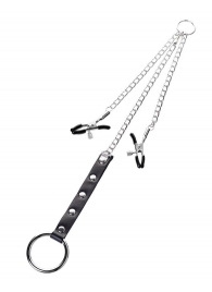 Серебристо-чёрные зажимы для сосков с кольцом для пениса TOYFA Metal - ToyFa - купить с доставкой в Новошахтинске