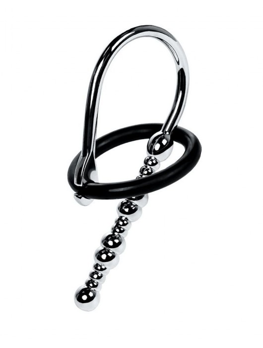 Серебристый уретральный плаг-бусины TOYFA Metal с мягким фиксириющим кольцом - ToyFa - купить с доставкой в Новошахтинске