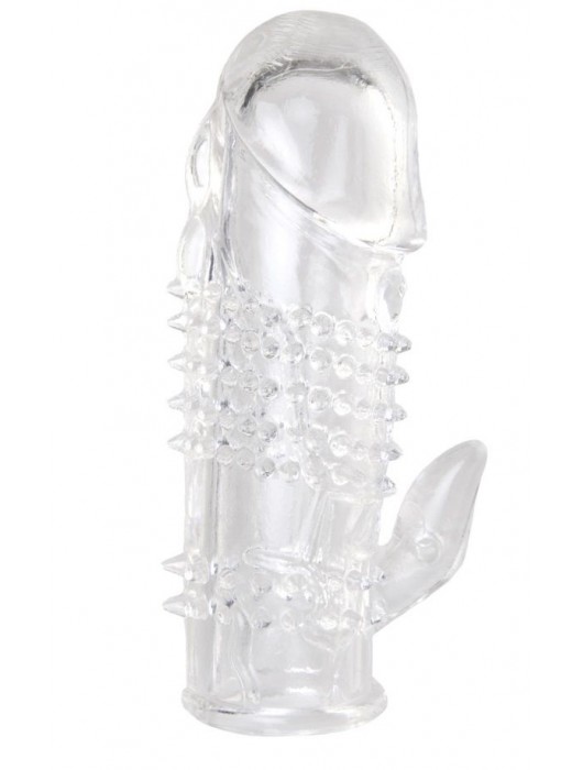 Прозрачная гелевая насадка с шипами и клиторальным отростком - 13 см. - Toyfa Basic - в Новошахтинске купить с доставкой