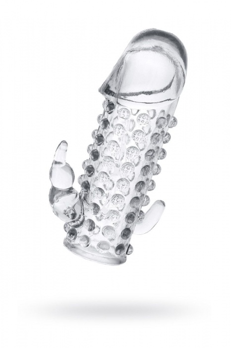 Гелевая прозрачная насадка с 2 отростками - 13 см. - Toyfa Basic - в Новошахтинске купить с доставкой