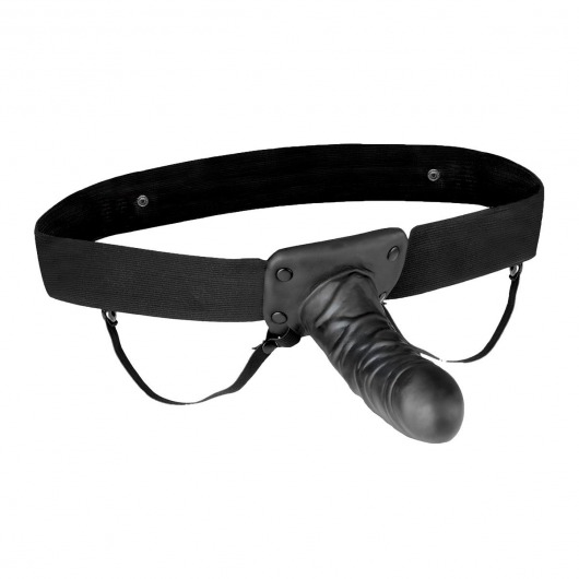 Чёрный полый страпон с вибрацией Unisex Vibrating Hollow Strap-On - 14 см. - Lux Fetish - купить с доставкой в Новошахтинске