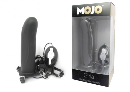 Черный страпон с вибратором Mojo Ghia - Seven Creations - купить с доставкой в Новошахтинске
