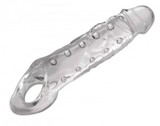 Прозразная закрытая насадка на пенис с поддержкой мошонки Clearly Ample Penis Enhancer - 22 см. - XR Brands - в Новошахтинске купить с доставкой