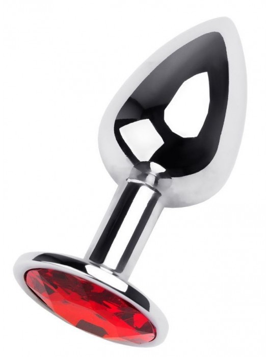 Маленькая коническая серебристая анальная пробка с красным кристаллом - 7 см. - ToyFa - купить с доставкой в Новошахтинске