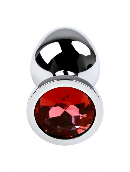 Серебристая коническая анальная пробка с красным кристаллом - 8 см. - ToyFa - купить с доставкой в Новошахтинске
