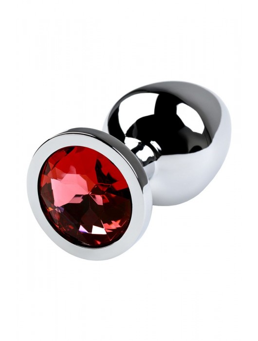 Серебристая коническая анальная пробка с красным кристаллом - 8 см. - ToyFa - купить с доставкой в Новошахтинске