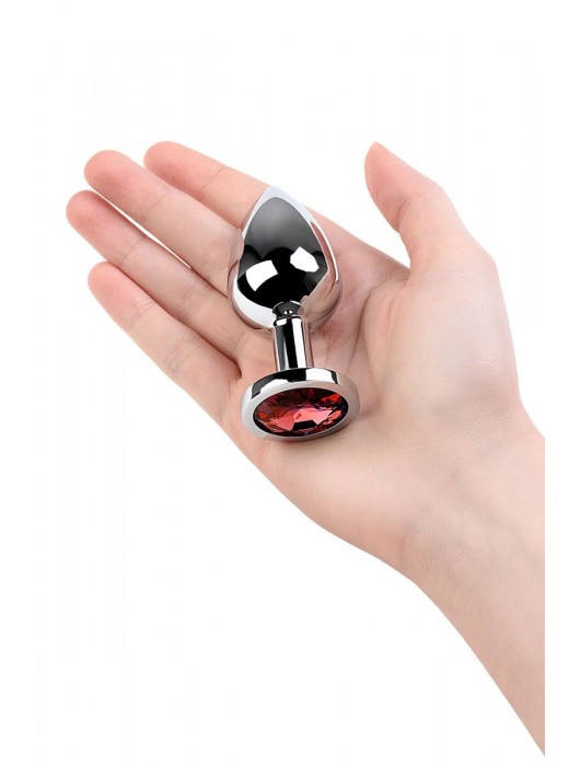 Серебристая коническая анальная пробка с красным кристаллом - 8 см. - ToyFa - купить с доставкой в Новошахтинске