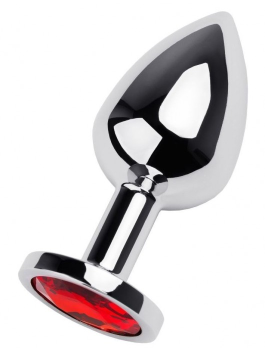 Серебристая коническая анальная пробка с красным кристаллом - 8 см. - ToyFa - купить с доставкой в Новошахтинске