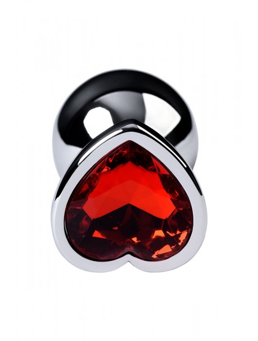 Серебристая коническая анальная пробка с красным кристаллом-сердечком - 7 см. - ToyFa - купить с доставкой в Новошахтинске