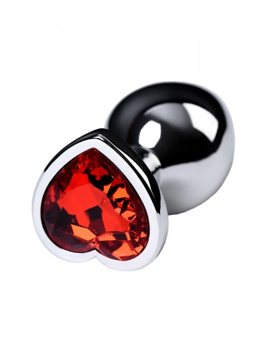 Серебристая коническая анальная пробка с красным кристаллом-сердечком - 7 см. - ToyFa - купить с доставкой в Новошахтинске