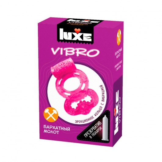 Розовое эрекционное виброкольцо Luxe VIBRO  Бархатный молот  + презерватив - Luxe - в Новошахтинске купить с доставкой
