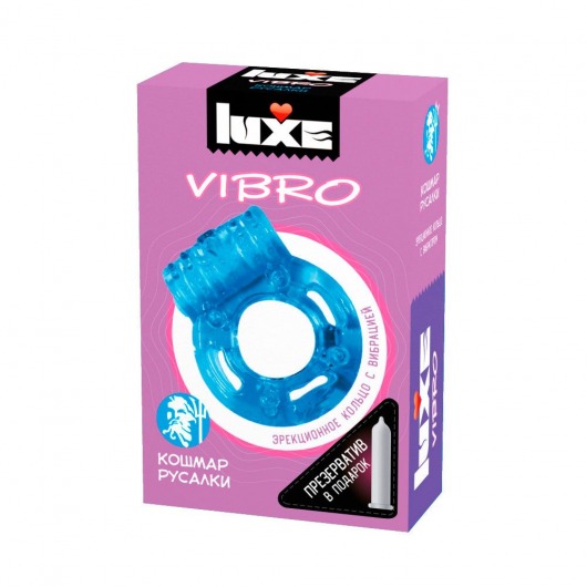 Голубое эрекционное виброкольцо Luxe VIBRO  Кошмар русалки  + презерватив - Luxe - в Новошахтинске купить с доставкой