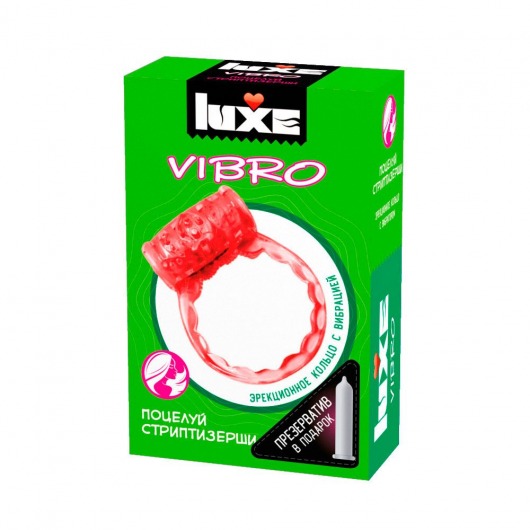 Розовое эрекционное виброкольцо Luxe VIBRO  Поцелуй стриптизёрши  + презерватив - Luxe - в Новошахтинске купить с доставкой