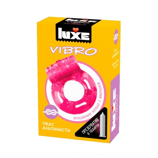 Розовое эрекционное виброкольцо Luxe VIBRO  Ужас Альпиниста  + презерватив - Luxe - в Новошахтинске купить с доставкой