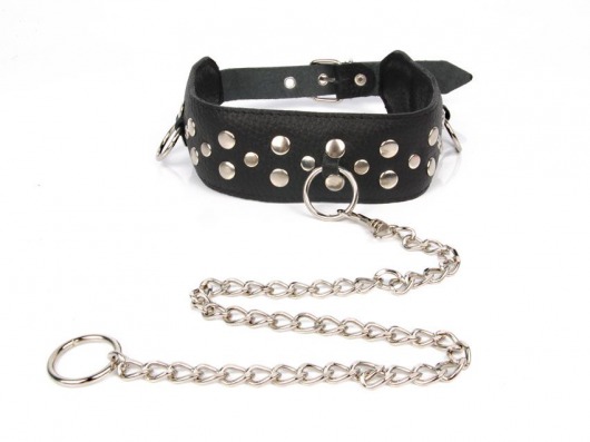 Черный ошейник с заклепками с металлическим поводком-цепочкой - Notabu - купить с доставкой в Новошахтинске