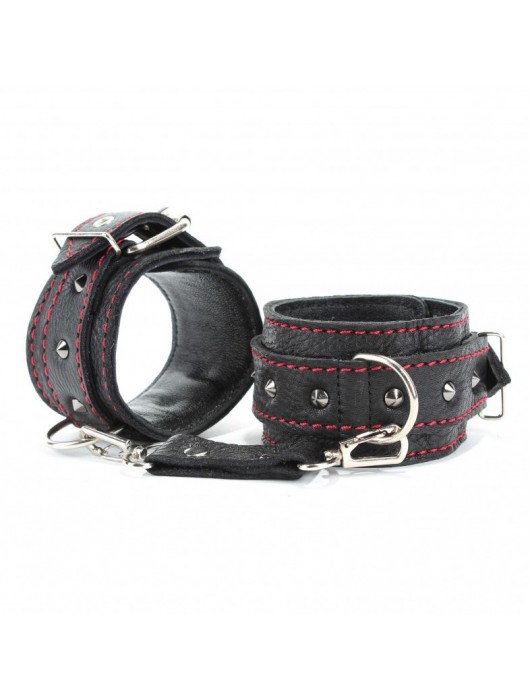 Черные оковы с шипами и контрастной строчкой - БДСМ Арсенал - купить с доставкой в Новошахтинске