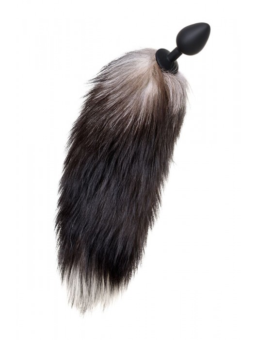 Черная анальная втулка с хвостом чернобурой лисы - размер М - POPO Pleasure