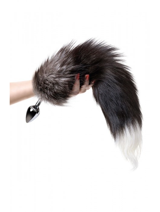 Серебристая металлическая анальная втулка с хвостом чернобурой лисы - размер S - ToyFa - купить с доставкой в Новошахтинске