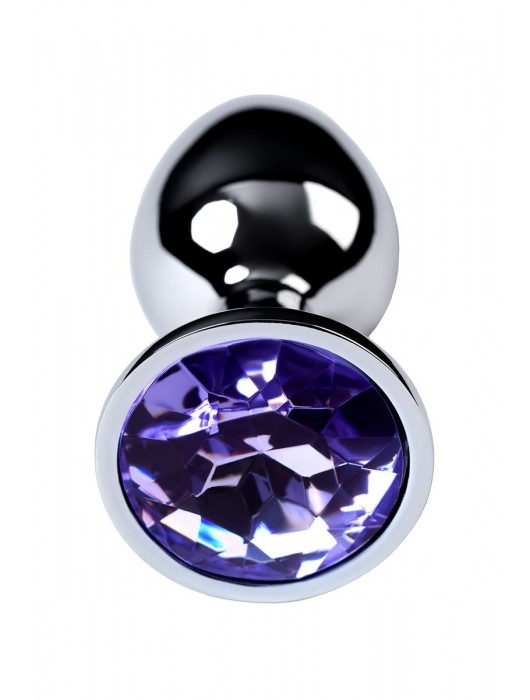 Серебристая конусовидная анальная пробка с фиолетовым кристаллом - 7 см. - ToyFa - купить с доставкой в Новошахтинске
