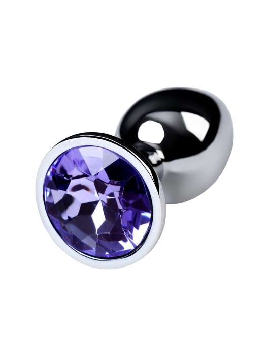 Серебристая конусовидная анальная пробка с фиолетовым кристаллом - 7 см. - ToyFa - купить с доставкой в Новошахтинске