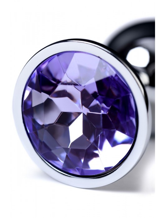 Серебристая конусовидная анальная пробка с фиолетовым кристаллом - 7 см. - ToyFa - купить с доставкой в Новошахтинске